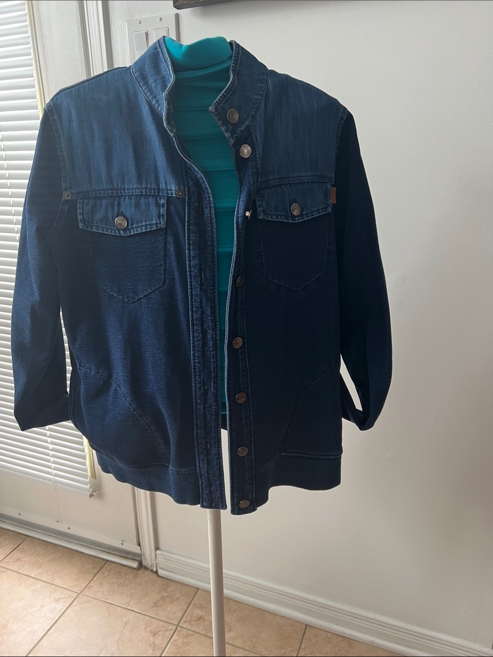 Lacoste Dark Blue Denim Shirt Jacket with Stand Collar